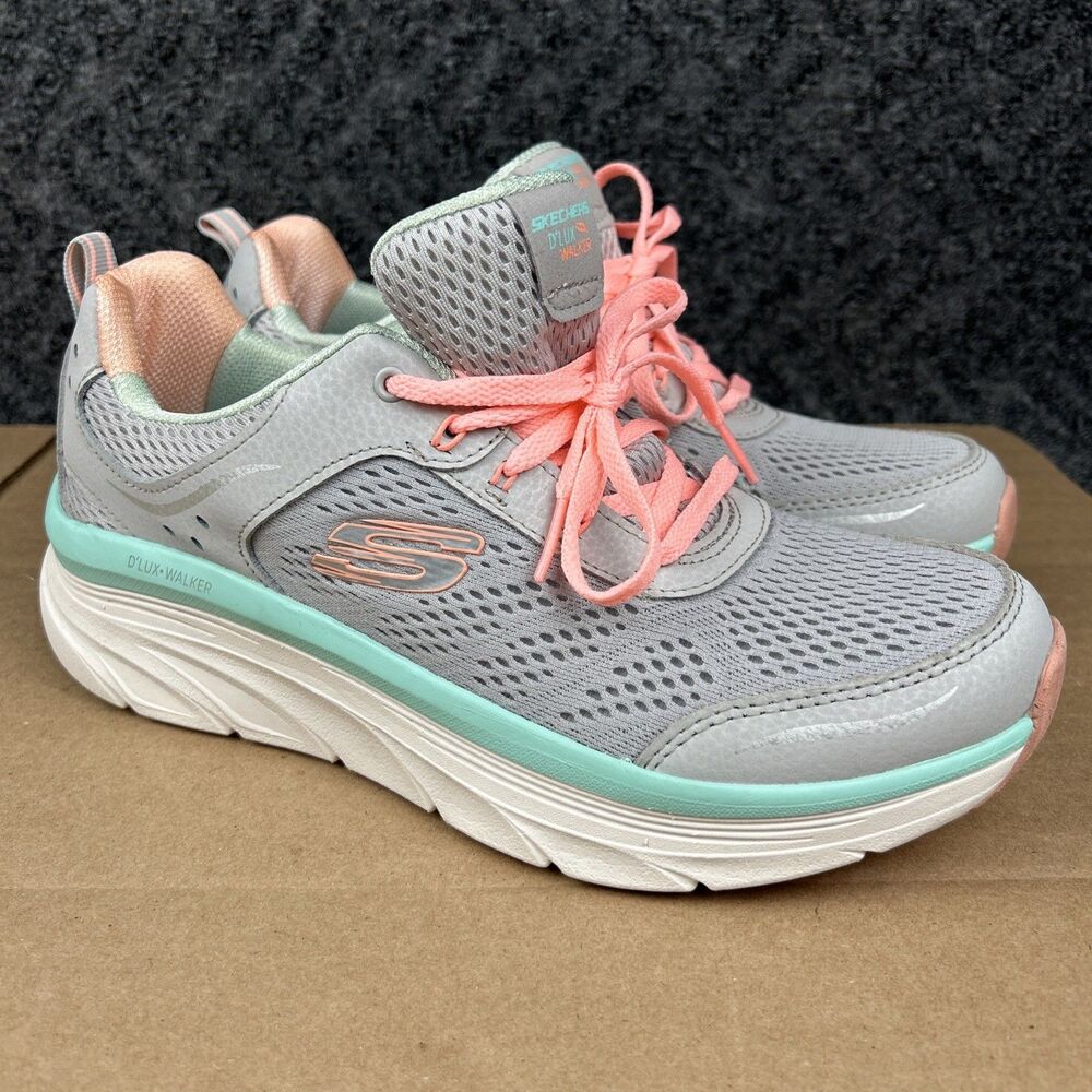 Skechers D'Lux Walker - Infinite Motion Women's 10 Gray Teal Pink Walking Shoes
